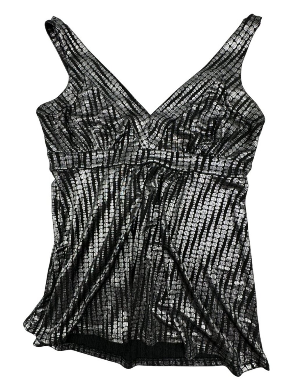 international concepts black silver tank top sheer v-neck polyester blend M READ